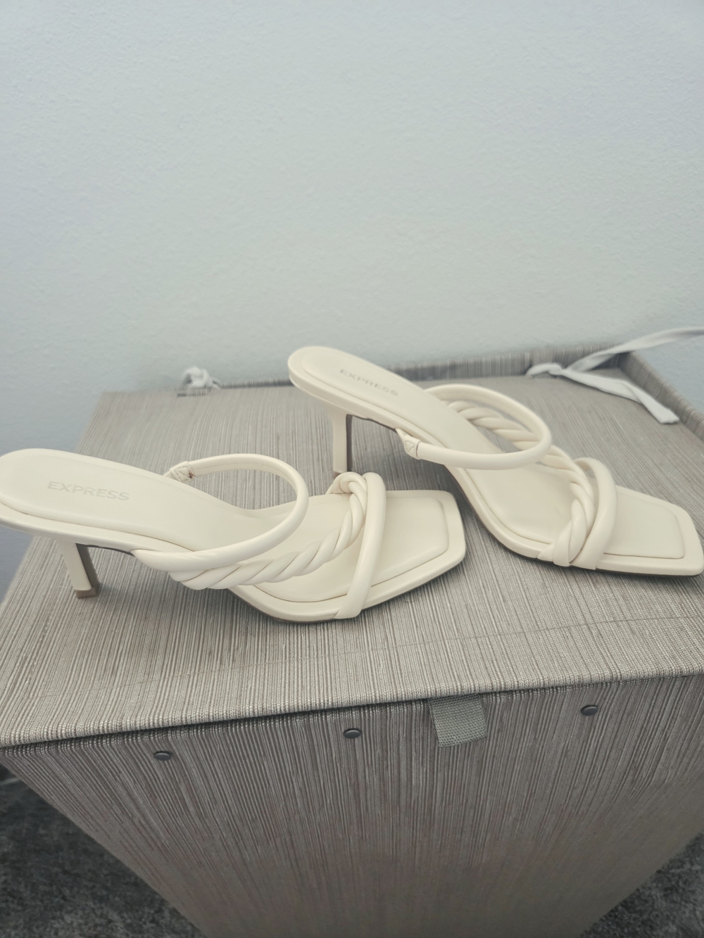 Express Women's Cream Strappy Square-Toe Slide Sandals - Picture 6 of 8